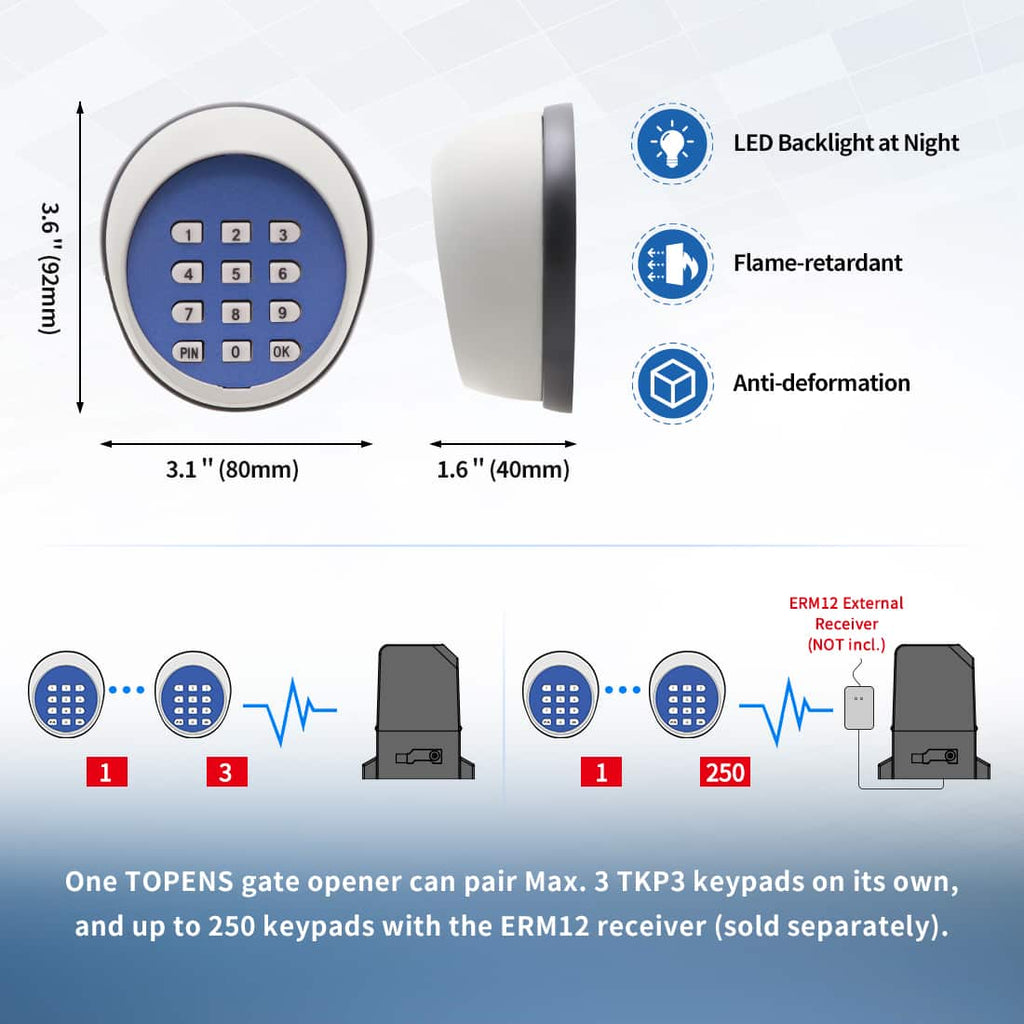 TKP3 Wireless Gate Keypad Dimension