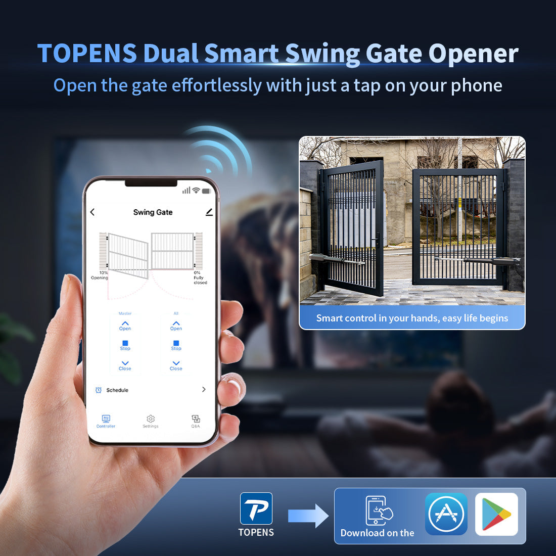 TOPENS XD552 Smart Dual Swing Gate Opener APP Control