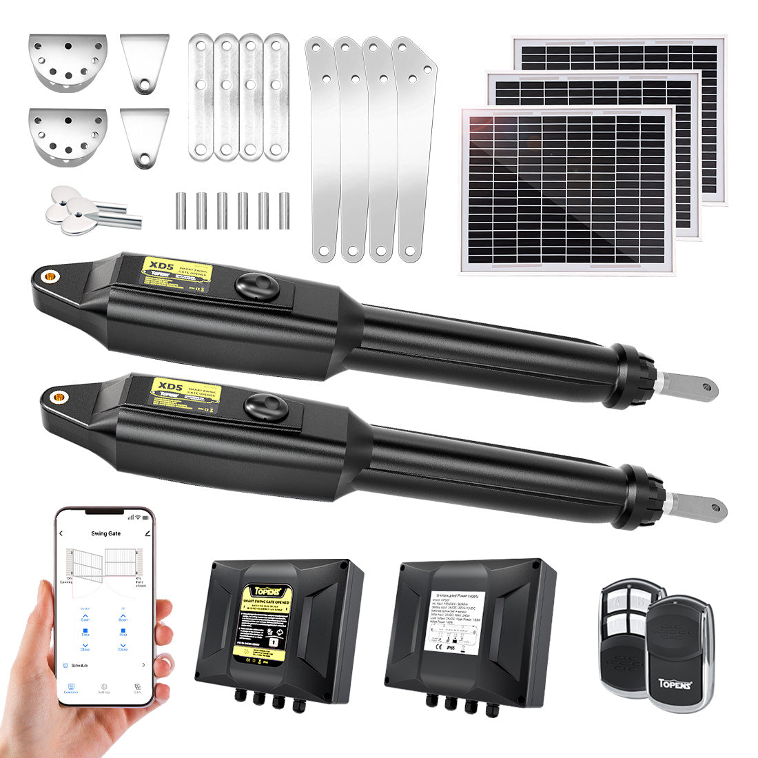 TOPENS XD552S Smart Solar Dual Swing Gate Opener Package Items