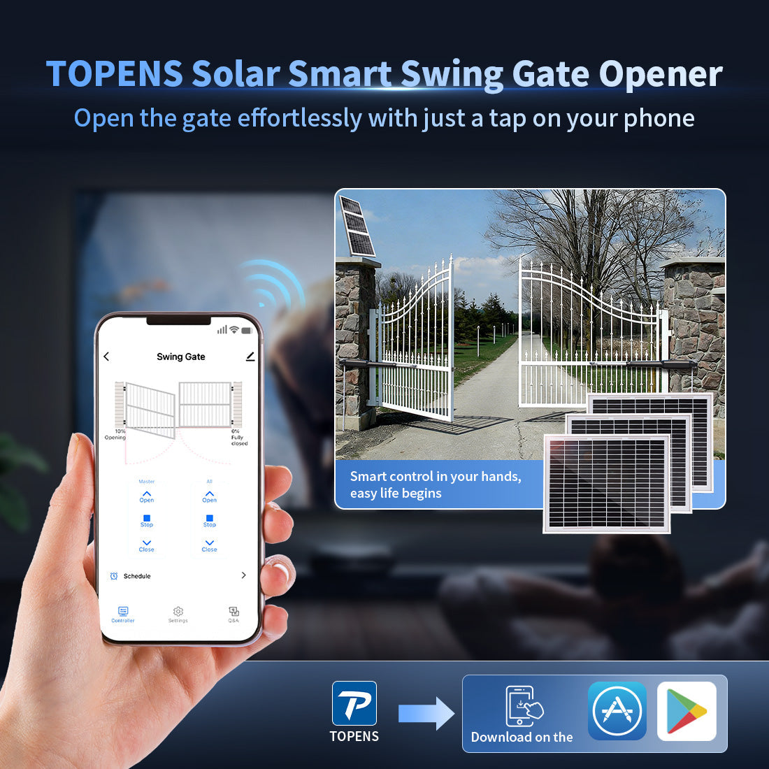 TOPENS XD552S Smart Solar Dual Swing Gate Opener APP Control